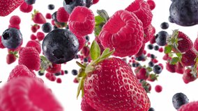 Burst of Strawberry Raspberry Blueberry in White Background with Alpha Channel - Powered by Shutterstock - Get 15% off with code: PIKWIZARD15