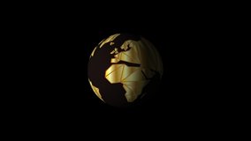 Golden Globe Rotation On Black Background