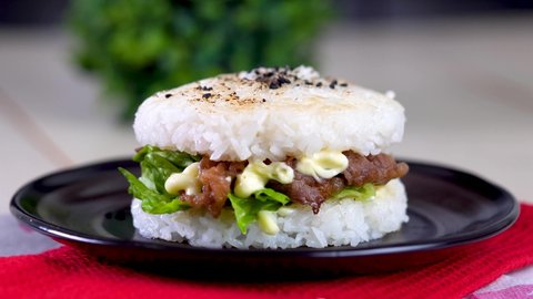 delicious homemade yakiniku rice burger 