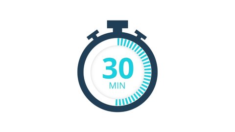 The 30 minutes, stopwatch icon. Stopwatch icon in flat style, timer on on color background. Motion graphics.