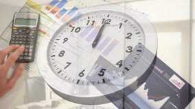 Clock ticking against overhead view of mid section of person working at office. global business and time management concept - Powered by Shutterstock - Get 15% off with code: PIKWIZARD15