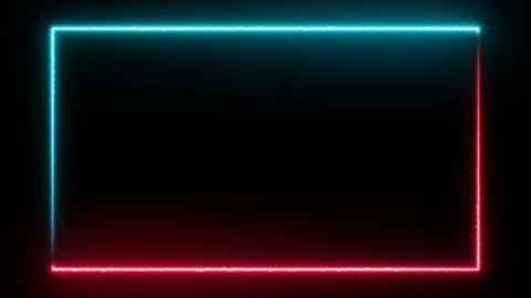 Animated neon glowing frame background. Colorful laser show seamless loop 4K border. Futuristic light effect isolated on black. VJ backdrop for club, show, music video, presentation. 3D animation