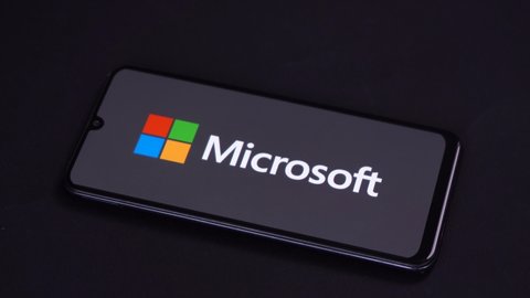 microsoft company logo on the phone. Moscow Russia April 20, 2021