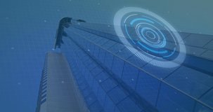 Animation of scope scanning and data processing with processor elements over modern skyscraper. global connections, technology and digital interface concept digitally generated video. - Powered by Shutterstock - Get 15% off with code: PIKWIZARD15