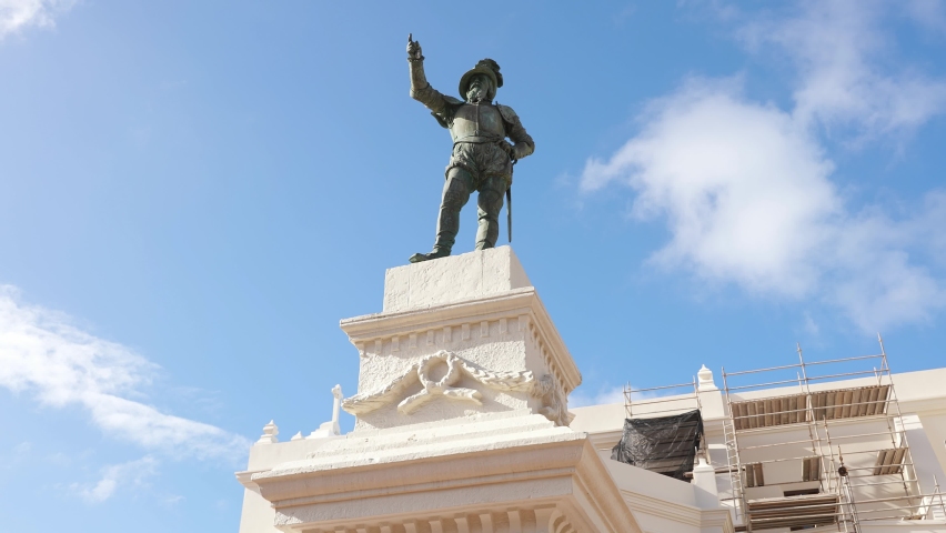 Ponce de Leon Statue Plaza San Jose, Old San Juan, Puerto Rico. Spanish Explorer and Governor Monument