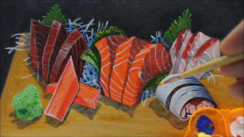 Art painting Acrylic color Realistic Food , Sushi Japanese Food