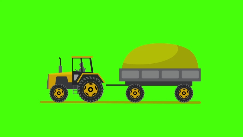 Tractor in a cart carries a haystack