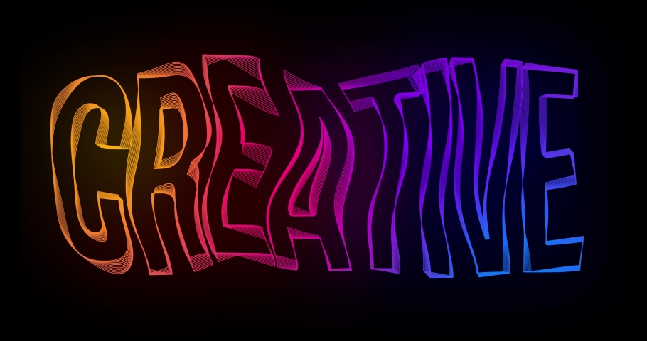 Creative kinetic Typography Text Animation with wavy color lines. 4k motion video animation Waves of liquid lines morphing into patterns. Modern colorful fluorescent Sound wave shape.