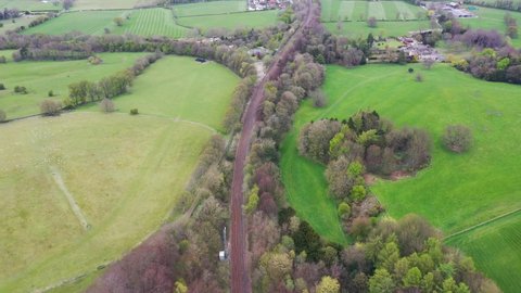 The famous Bramhope Tunnel North Portal, aerial footage Gothic castle-like portal and railway tunnel from above on the Harrogate Line between Horsforth station and Arthington Viaduct in West Yorkshire