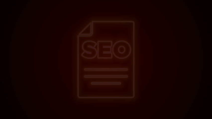 Glowing neon line SEO optimization icon isolated on black background. 4K Video motion graphic animation.