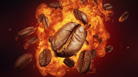 Exploding roasted coffee beans in slow motion 4K