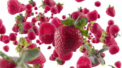 Burst of Strawberry Blueberry in White Background with Alpha Channel