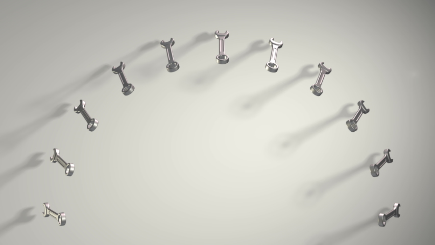The tool kit includes a wrench, clamp, teski bracket. The pattern. Rotation. Realistic animation. Shop, Maintenance, Repair Show-loop Carousel. loop.
