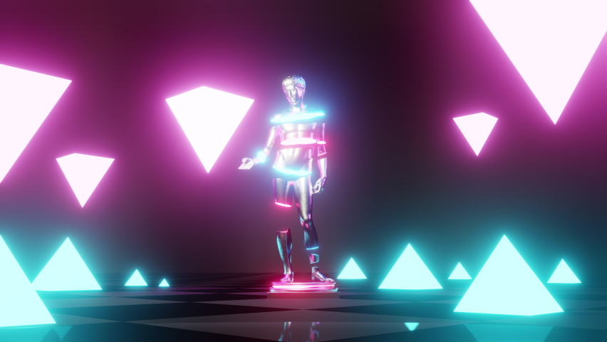 Vaporwave Statue With Floating Neon  pyramid | Shutterstock HD Video #1071247708