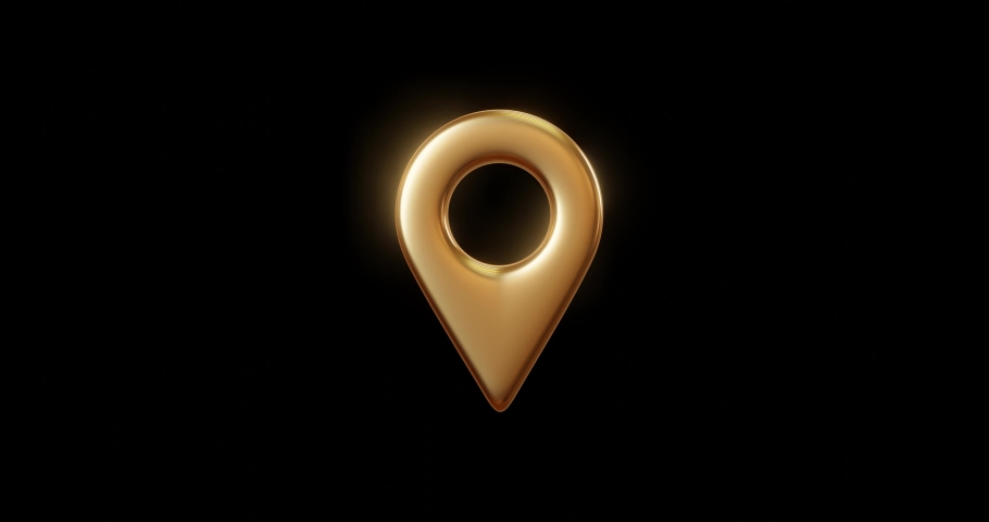 Gold locator mark of map and location pin or navigation icon sign on black background with search concept. 3D rendering. Royalty-Free Stock Footage #1071286387