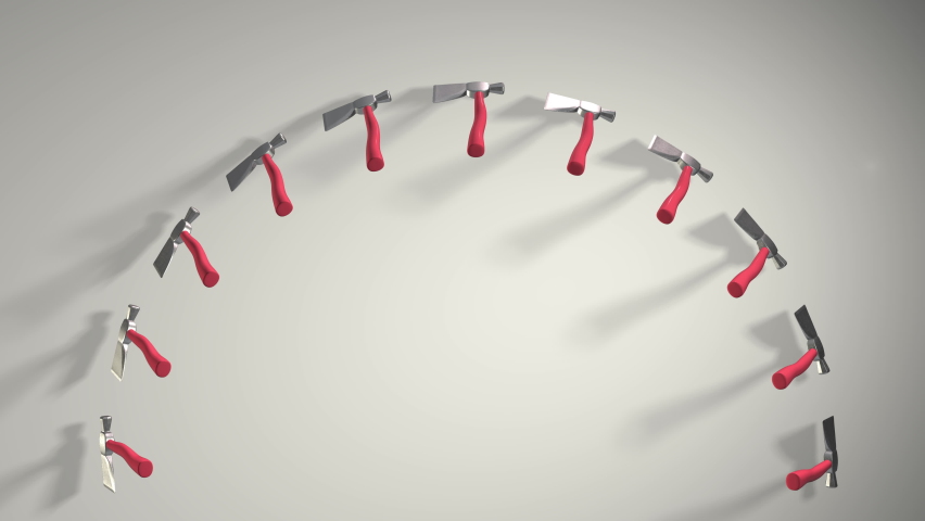 The tool kit includes an axe. Rotation. Realistic animation. Shop, Maintenance, Repair Show Loop Carousel. On a white background. Loop