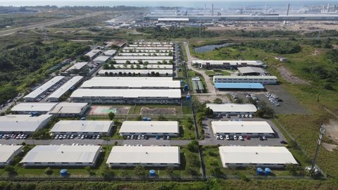 This video showing the white worker's dormitory building at the industrial park of Sarawak, Malaysia, Southeast Asia.