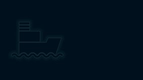 Glowing neon line Ship icon isolated on black background. Insurance concept. Security, safety, protection, protect concept. 4K Video motion graphic animation.