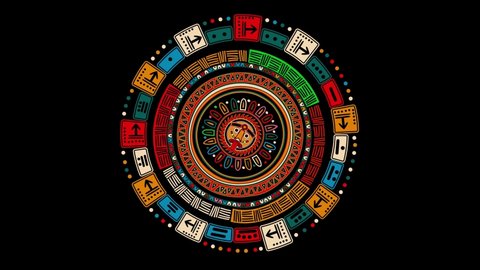 Rotating Mayan calendar graphic over white background