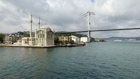 Mecidiye Mosque aka Ortakoy Mosque from Ortakoy Istanbul with Bosphorus Bridge