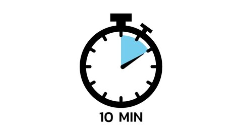 The 10 minutes, stopwatch icon. Stopwatch icon in flat style, timer on on color background. Motion graphics.