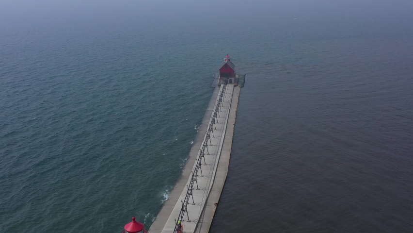 Holland Michigan Lighthouse 4K Drone Video High Above