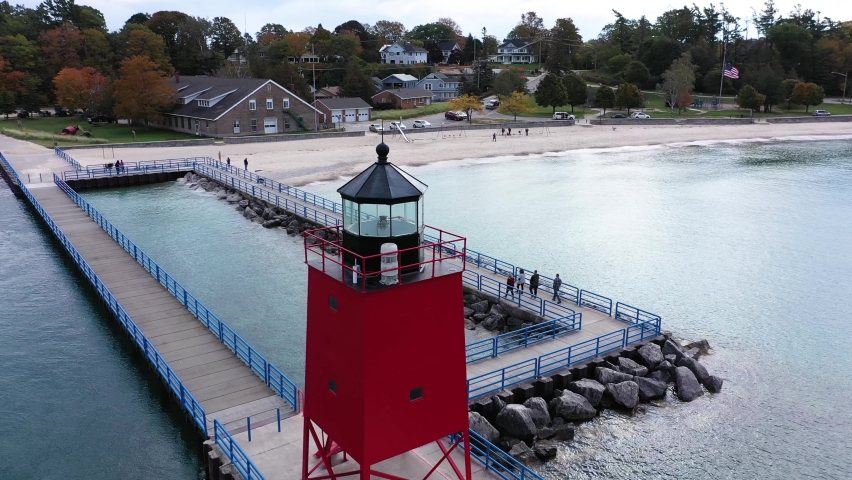 Charloviox Lighthouse by 4K Drone in Michigan