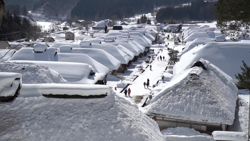 Fukushima Prefecture, Japan. Snow tourist spot. Ouchi-juku Royalty-Free Stock Footage #1071323695