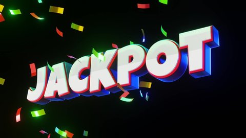 Word jackpot in 3D style. Cartoon style 3D and glossy jackpot text. Red jackpot text in 3D. Design text for game. Black background