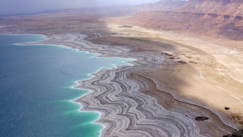 4K UHD | Dead Sea Salt Pattern Aerial Flight