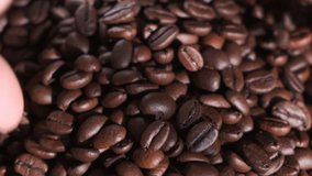 High quality video of taking coffee beans in real 1080p slow motion