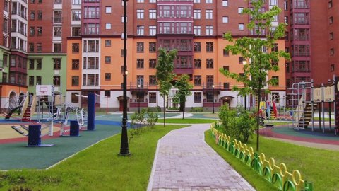Modern playground in apartment courtyard