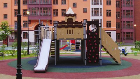 Modern playground in apartment courtyard
