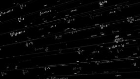 Process of artificial intelligence self education in mathematics and physics fields, monochrome. Animation. Chaotic movement of white formulas in black space, seamless loop. - Powered by Shutterstock - Get 15% off with code: PIKWIZARD15