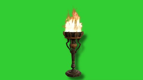 Standing fire pit on green screen background, 3d fire pit 