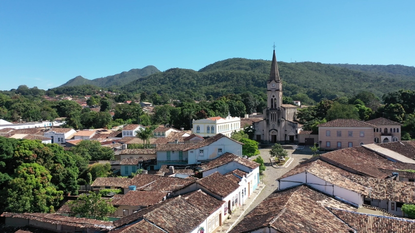Panoramic view of Cidade de Goias historical center on a beautiful sunny day. Goias, Brazil 