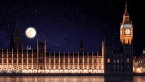 
Big Ben Clock Tower and Palace of Westminster in Dark Night, Time Lapse with Full Moon London - Powered by Shutterstock - Get 15% off with code: PIKWIZARD15