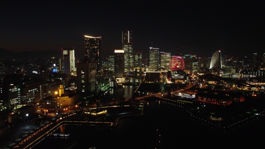 Skyline Aerial Night view in Yokohama