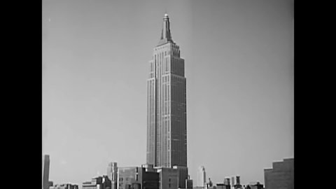 CIRCA 1940s - Skyscrapers such as the Empire State Building, the Chrysler building and the Rockefeller building are shown.