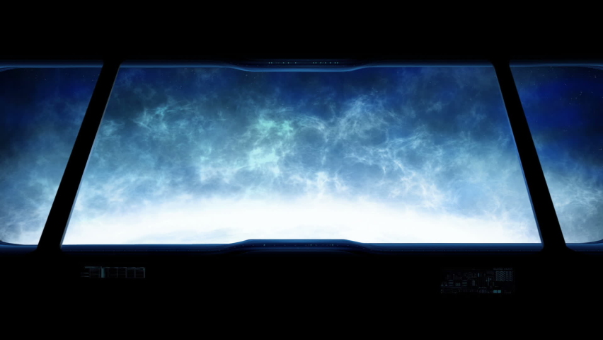 On Board Shuttle Looking Out At Glowing Gas Planet