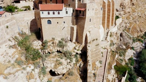 Mar Saba Greek Orthodox Monastery in Israel Judean desert, Aerial view.