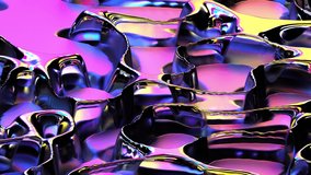 3d render of abstract 3d video render with surreal surface 3d background texture substance in organic curve round wavy biological forms in liquid glass and metal material in purple neon gradient color