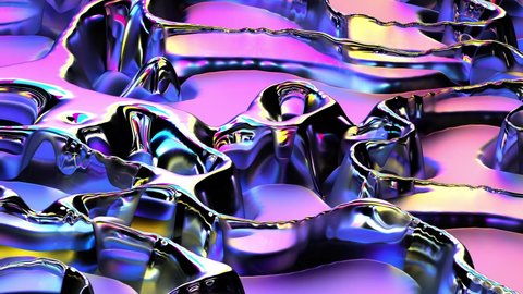 3d render of abstract 3d video render with surreal surface 3d background texture substance in organic curve round wavy biological forms in liquid glass and metal material in purple neon gradient color
