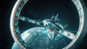 Animation of experimental black hole drive starship leaving earth orbit close flyby - Powered by Shutterstock - Get 15% off with code: PIKWIZARD15