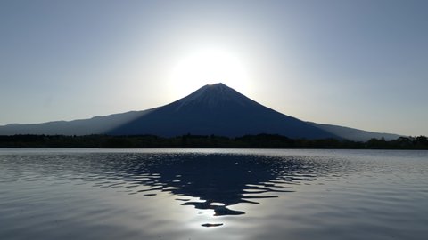 Sunrise over Mt. Fuji (Diamond Fuji) at Lake Tanuki in the Morning