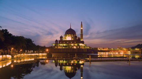 4K UHD Timelapse Footage view of Putrajaya Mosque view during beautiful sunrise on Ramadhan festive