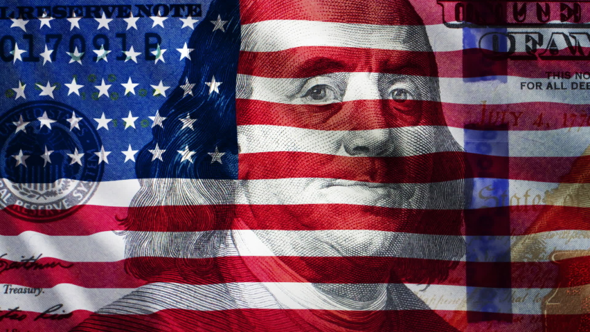 US Dollar Mixed With American Flag, Business Background Meaning Wide Financial Or Banking System Or Stock Market Mortgage Lending Royalty-Free Stock Footage #1071396493
