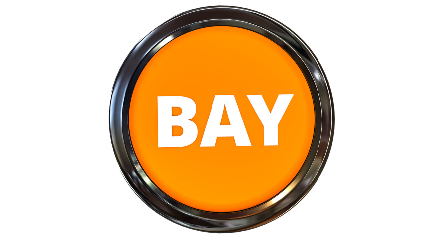 Animated 3D image of an active button BAY on an isolating background for a website, leading, online store, business activity on the Internet