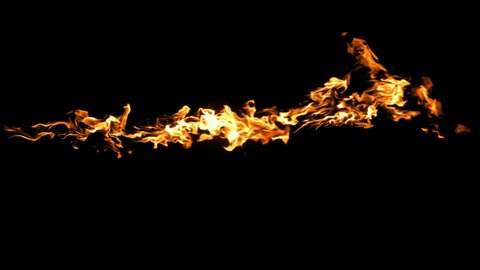 Real Fire Flame Burst Fiery Resistance from Left Side,Gas and Fuel Fire isolated on Black Background 4K