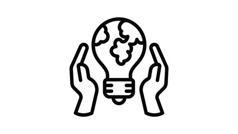 Hand keep global bulb icon animation outline best object on white background